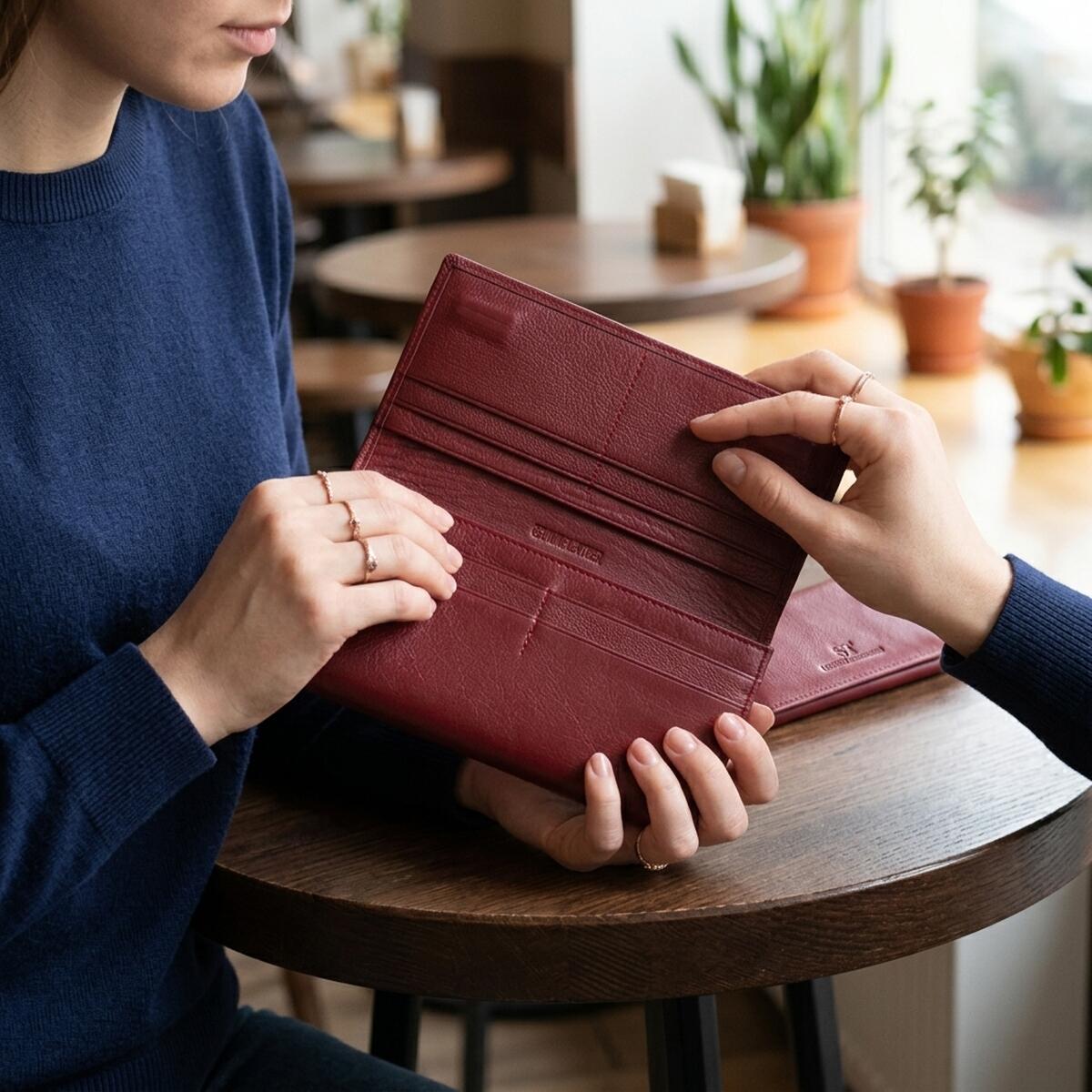 Елегантний гаманець у два складення з натуральної шкіри ST Leather Бордовий
