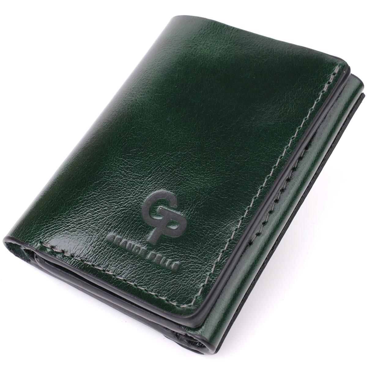 Відмінний гаманець у три складання з натуральної гладкої шкіри GRANDE PELLE Зелений