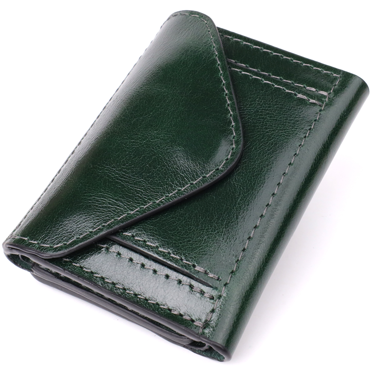 Відмінний гаманець у три складання з натуральної гладкої шкіри GRANDE PELLE Зелений