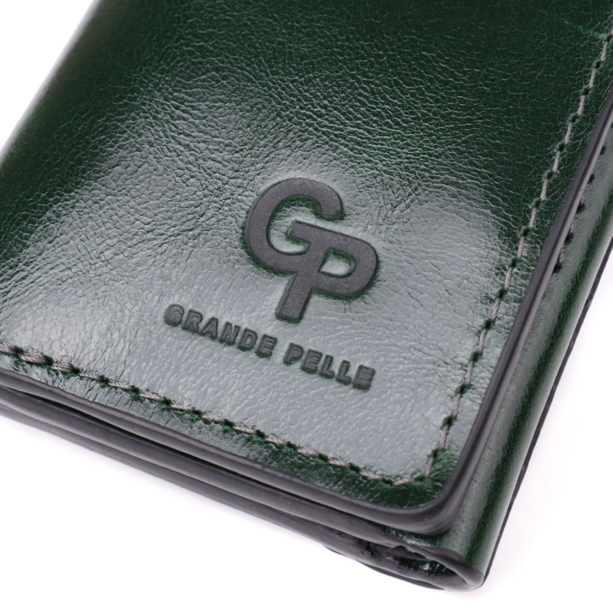 Відмінний гаманець у три складання з натуральної гладкої шкіри GRANDE PELLE Зелений