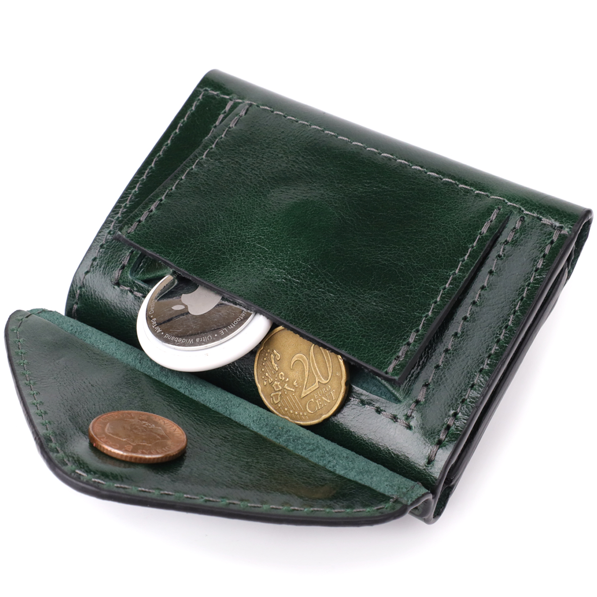 Відмінний гаманець у три складання з натуральної гладкої шкіри GRANDE PELLE Зелений