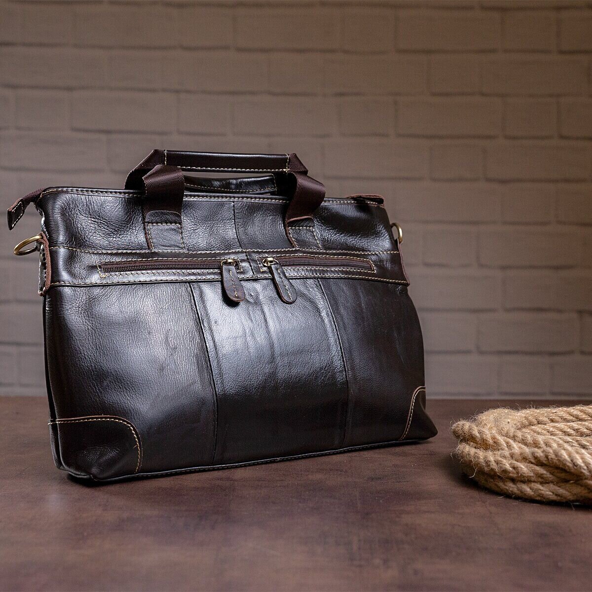 Сумка під ноутбук з гладкої шкіри Vintage Коричнева