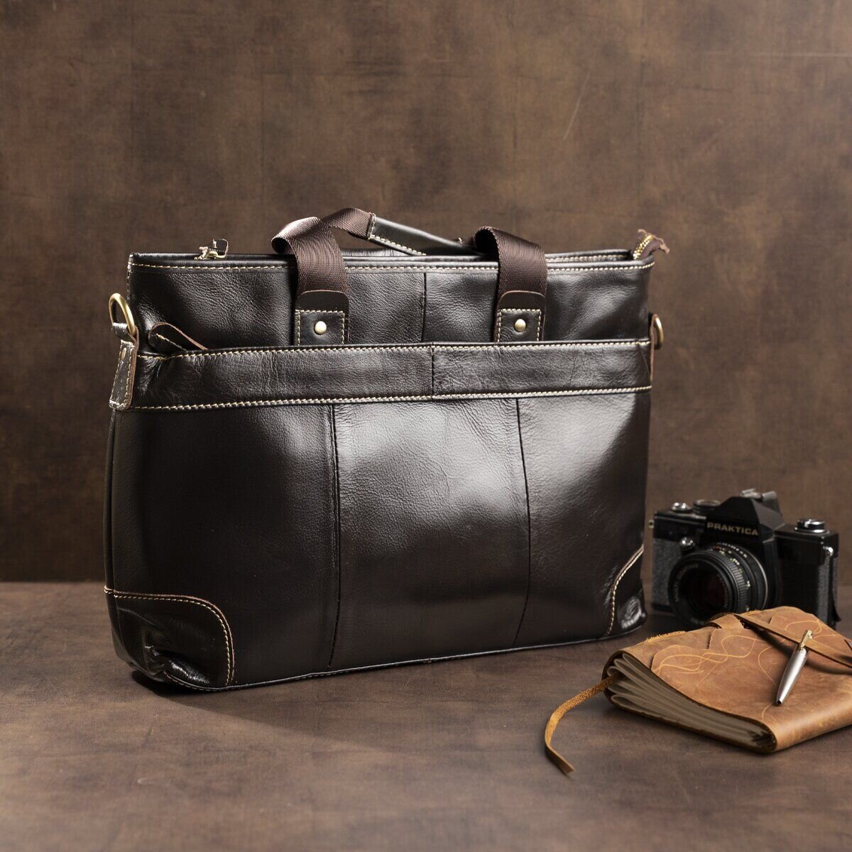 Сумка під ноутбук з гладкої шкіри Vintage Коричнева