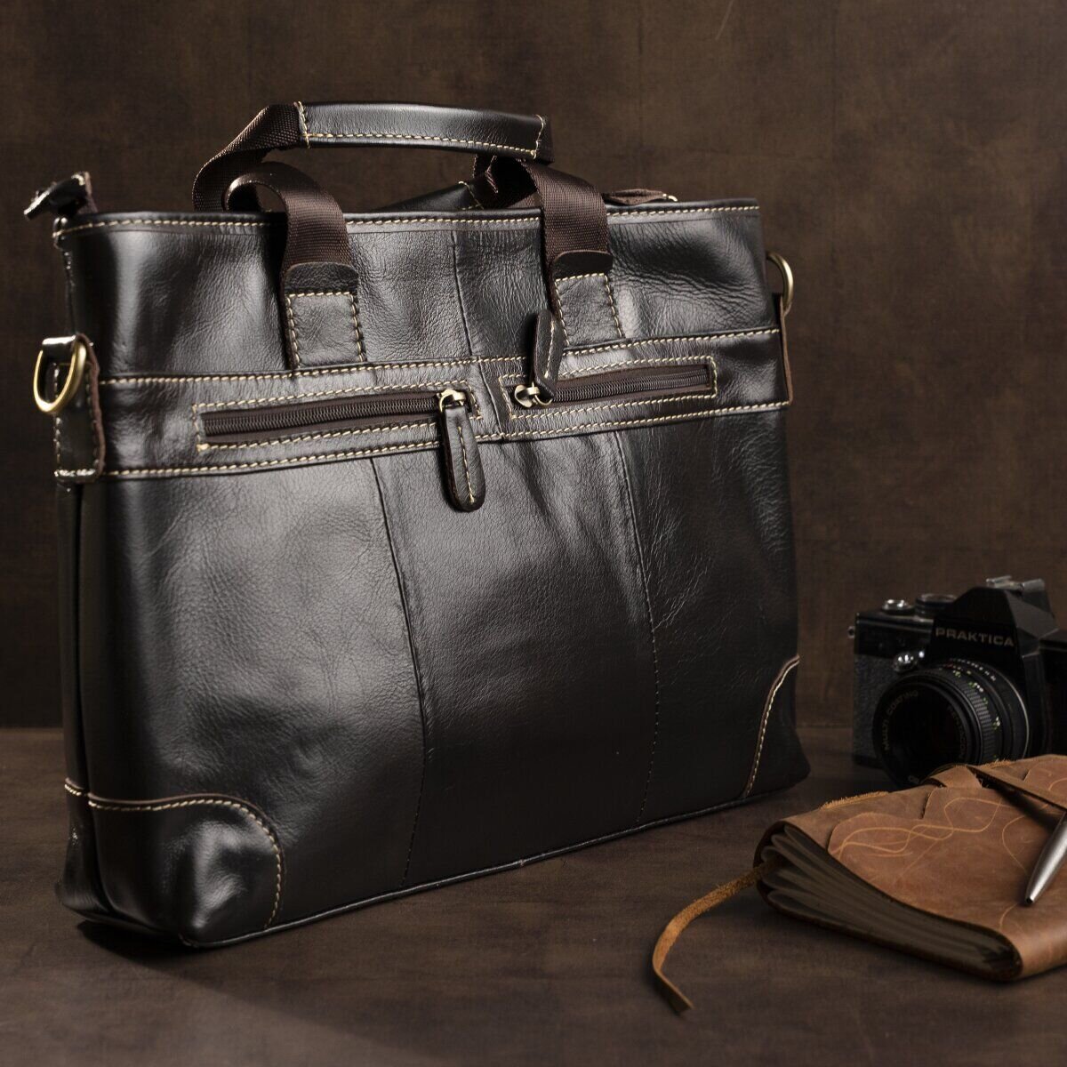 Сумка під ноутбук з гладкої шкіри Vintage Коричнева