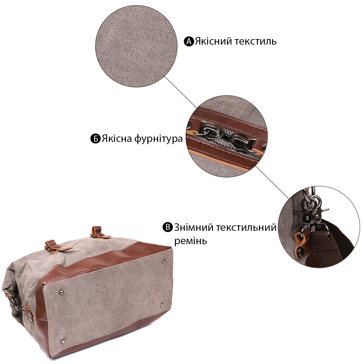 Дорожня сумка текстильна Vintage Сіра