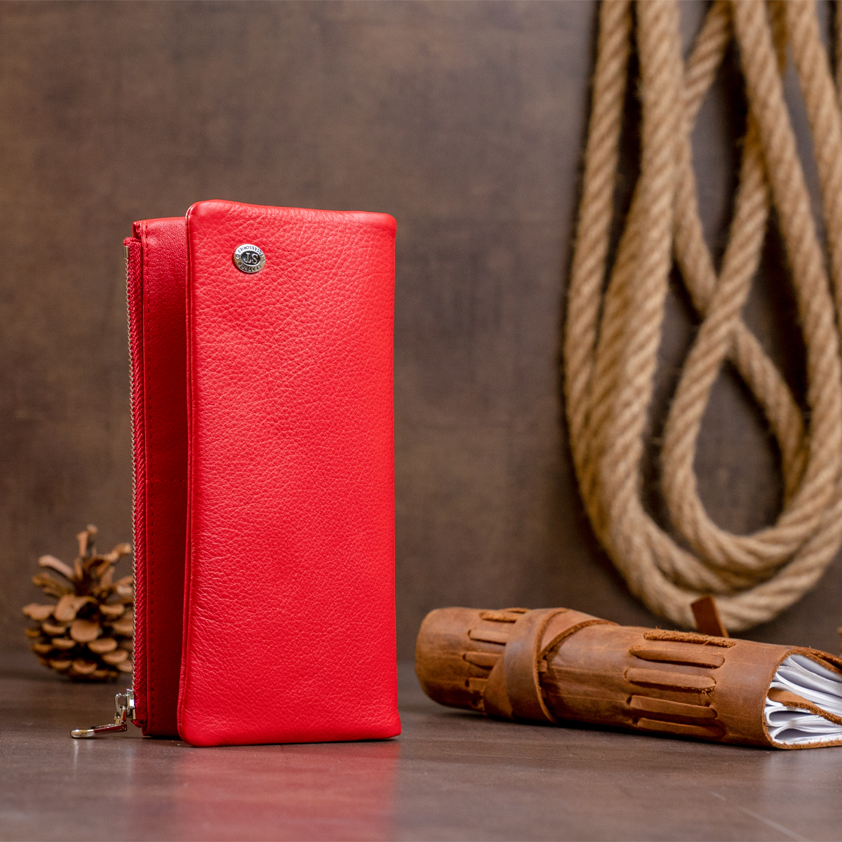 Вертикальний гаманець на кнопці жіночий ST Leather Червоний