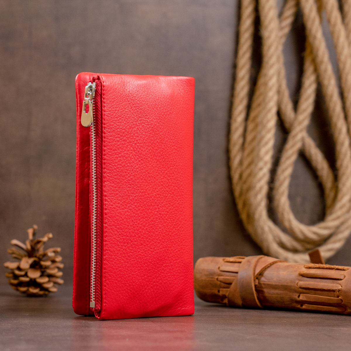 Вертикальний гаманець на кнопці жіночий ST Leather Червоний