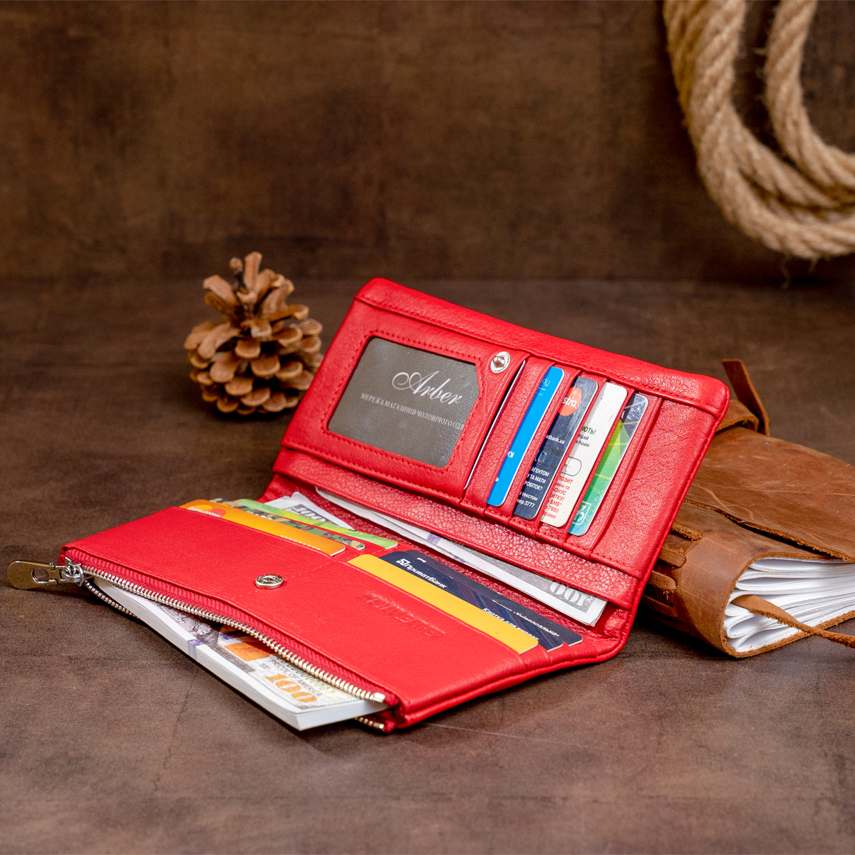 Вертикальний гаманець на кнопці жіночий ST Leather Червоний