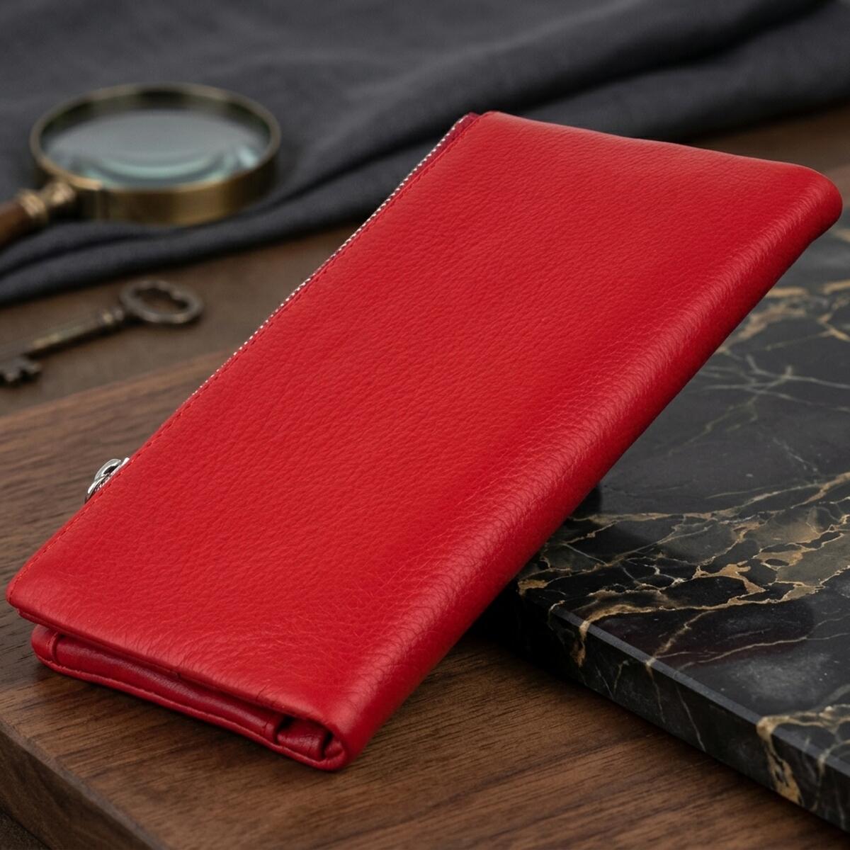 Вертикальний гаманець на кнопці жіночий ST Leather Червоний