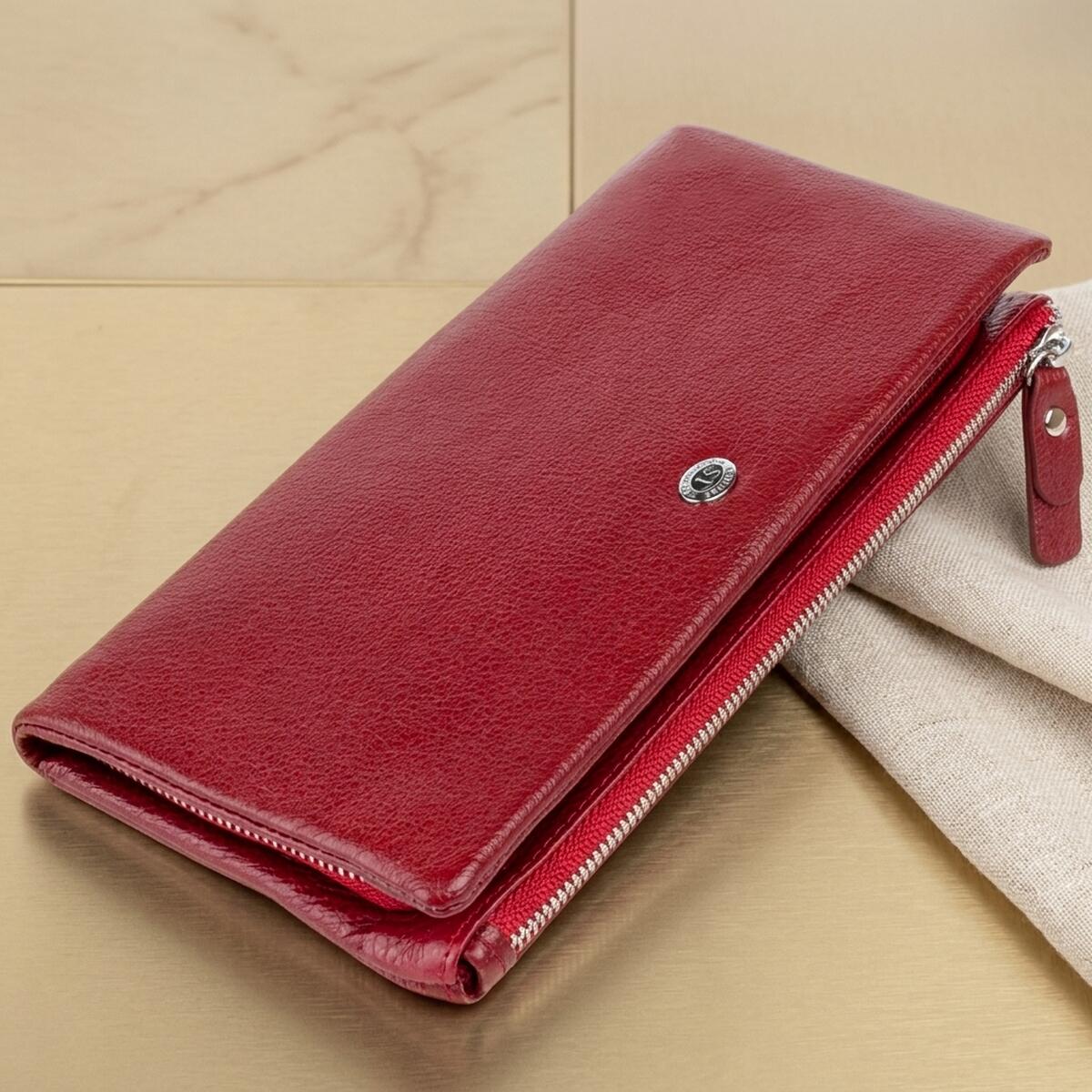 Гаманець-клатч зі шкіри з кишенею для мобільного ST Leather Бордовий