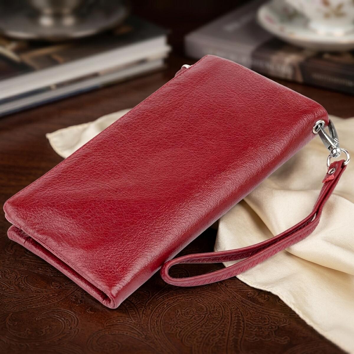 Гаманець-клатч зі шкіри з кишенею для мобільного ST Leather Бордовий