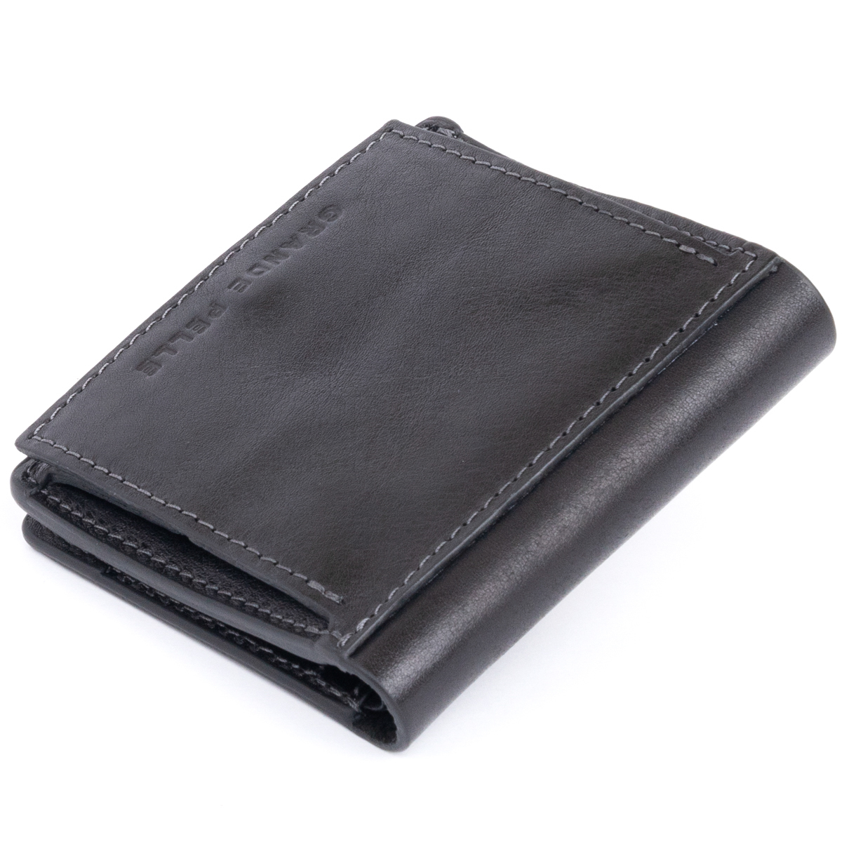 Вертикальне глянсове портмоне з накладною монетницьою GRANDE PELLE Чорне