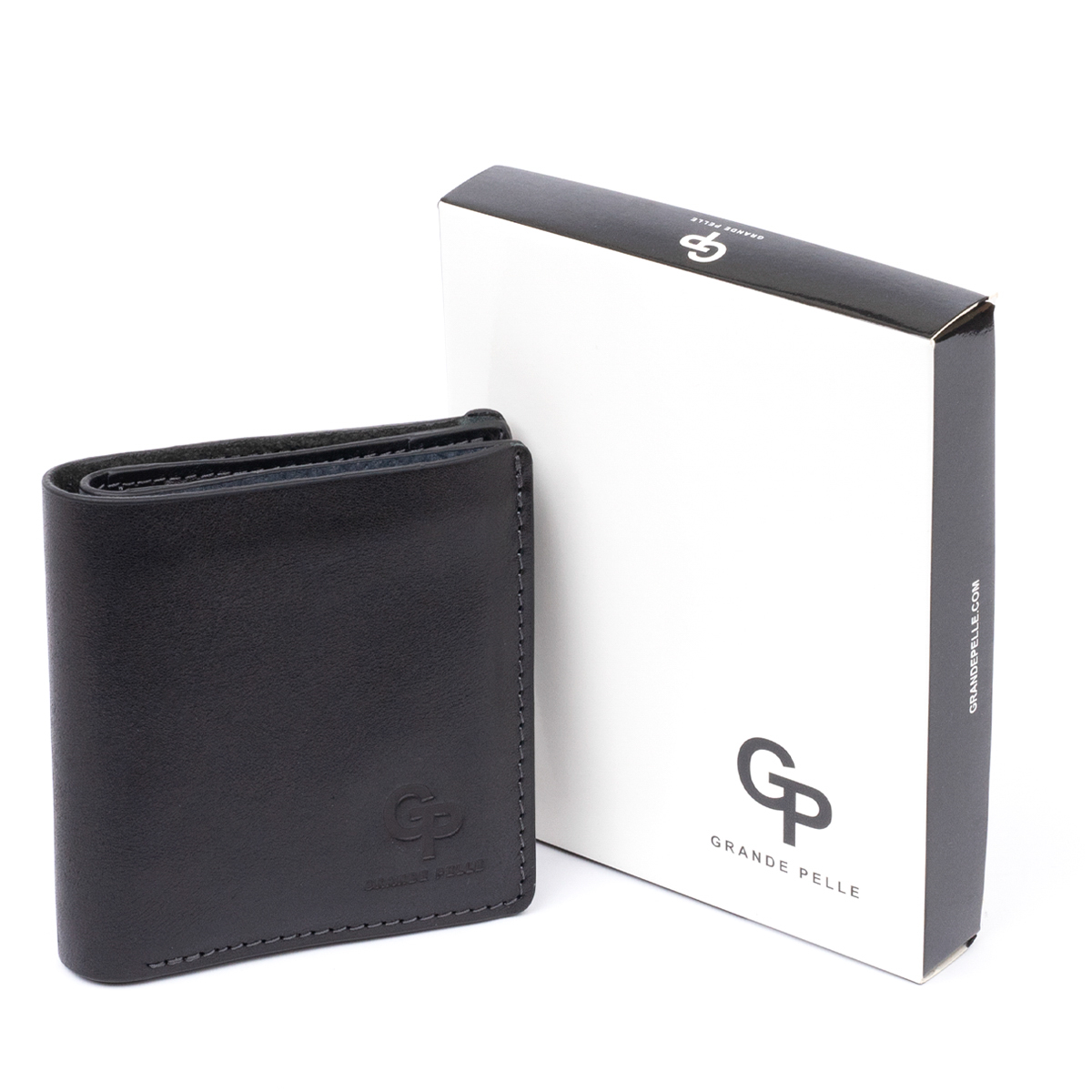 Вертикальне глянсове портмоне з накладною монетницьою GRANDE PELLE Чорне