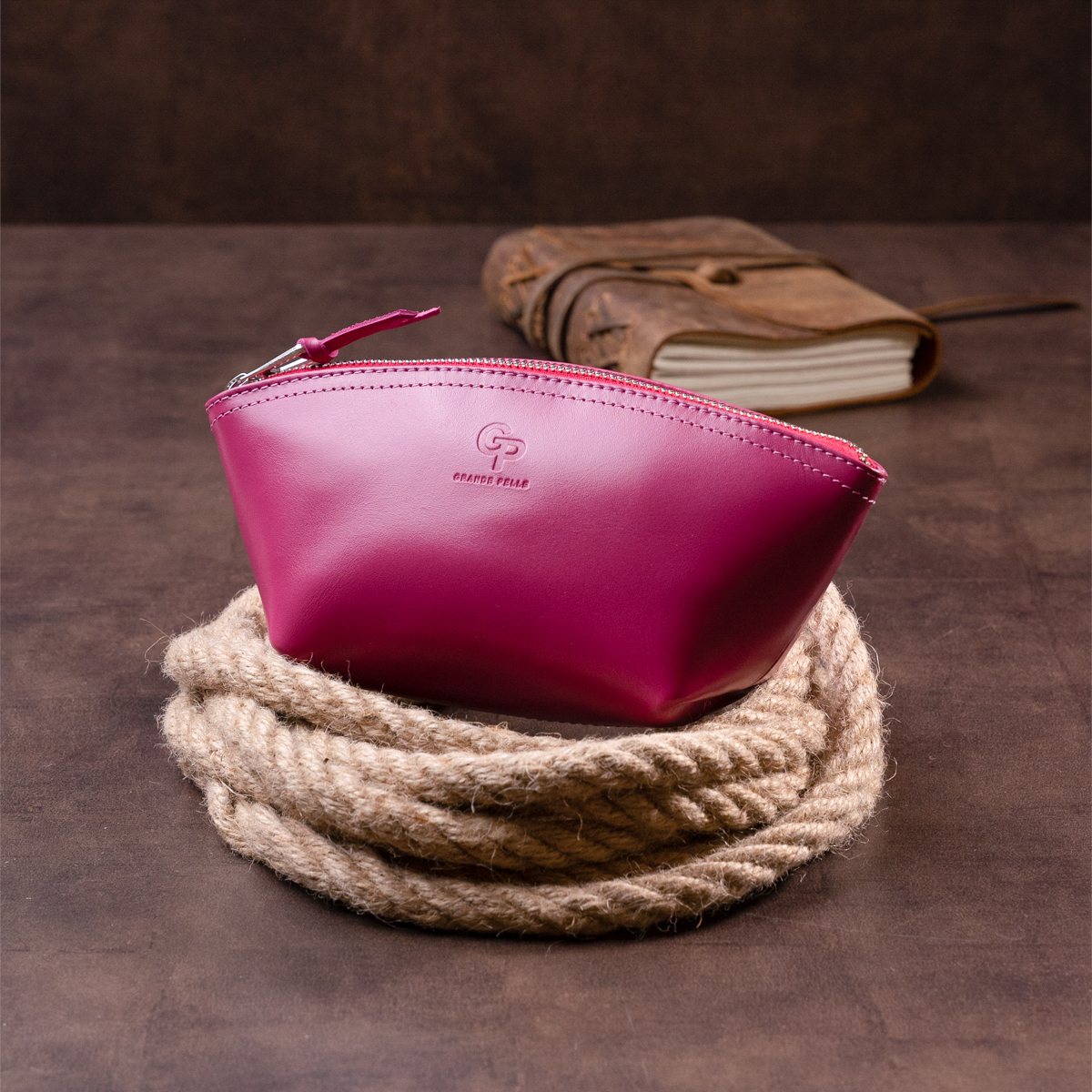 Жіноча косметичка зі шкіри Amelin GRANDE PELLE Фуксія