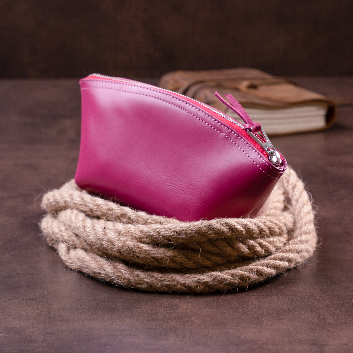 Жіноча косметичка зі шкіри Amelin GRANDE PELLE Фуксія