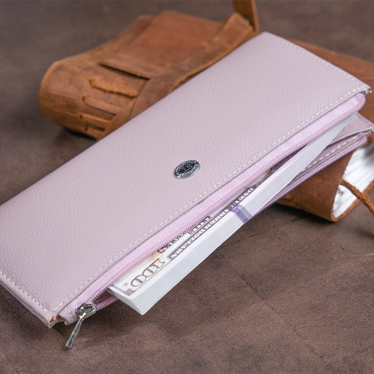 Горизонтальний тонкий гаманець зі шкіри ST Leather Ліловий