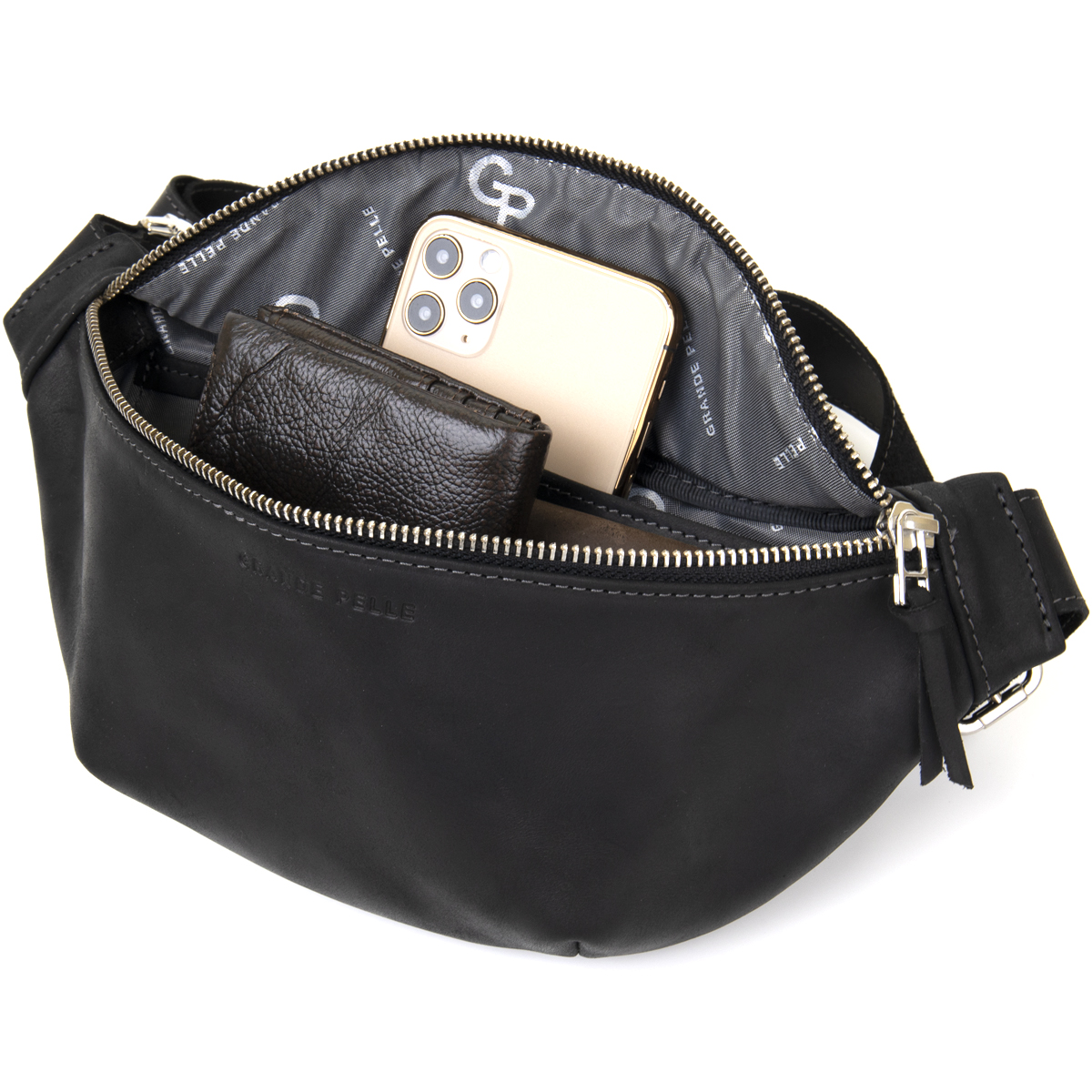 Бананка поясна унісекс вінтажна Grande Pelle Чорна