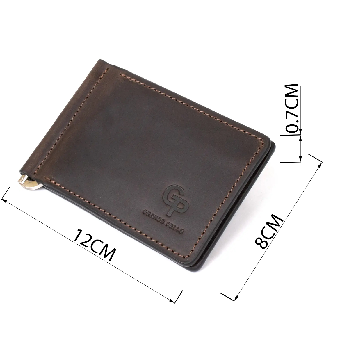 Вінтажний шкіряний затиск для грошей GRANDE PELLE Коричневий
