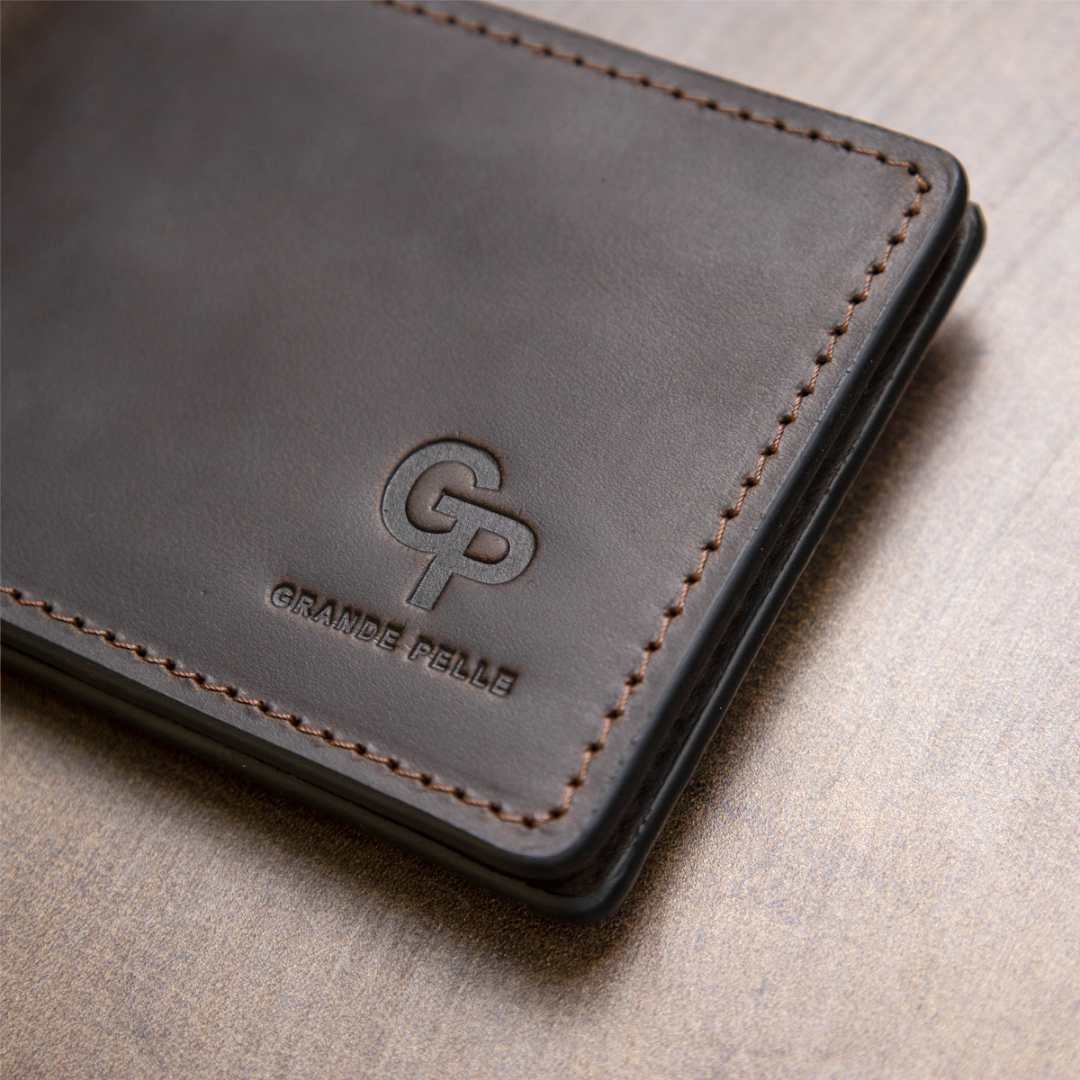 Вінтажний шкіряний затиск для грошей GRANDE PELLE Коричневий
