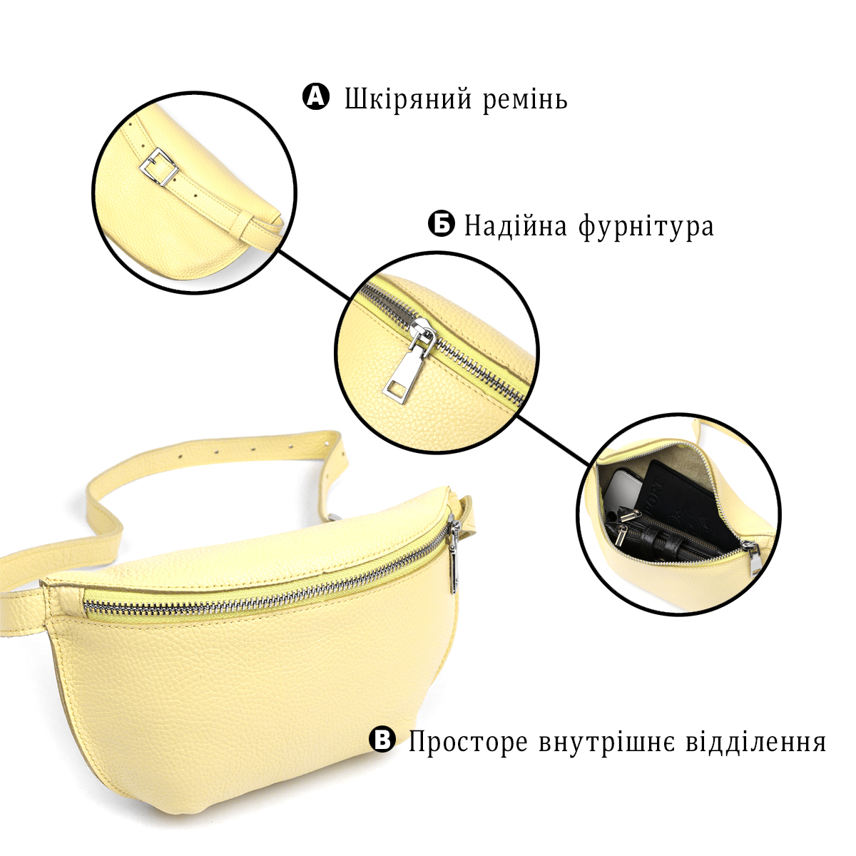 Женская бананка из натуральной кожи Shvigel Желтый