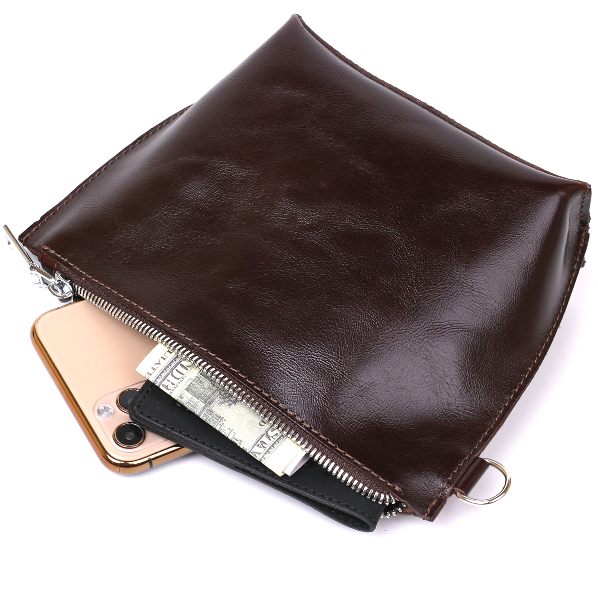 Невелика шкіряна косметичка Shvigel Коричневий