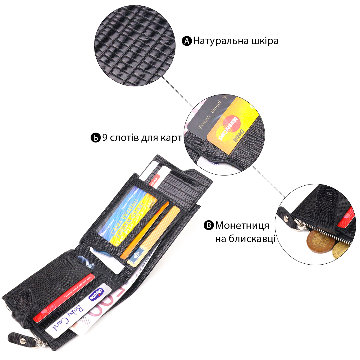 Відмінний чоловічий горизонтальний гаманець із натуральної фактурної шкіри CANPELLINI Чорний