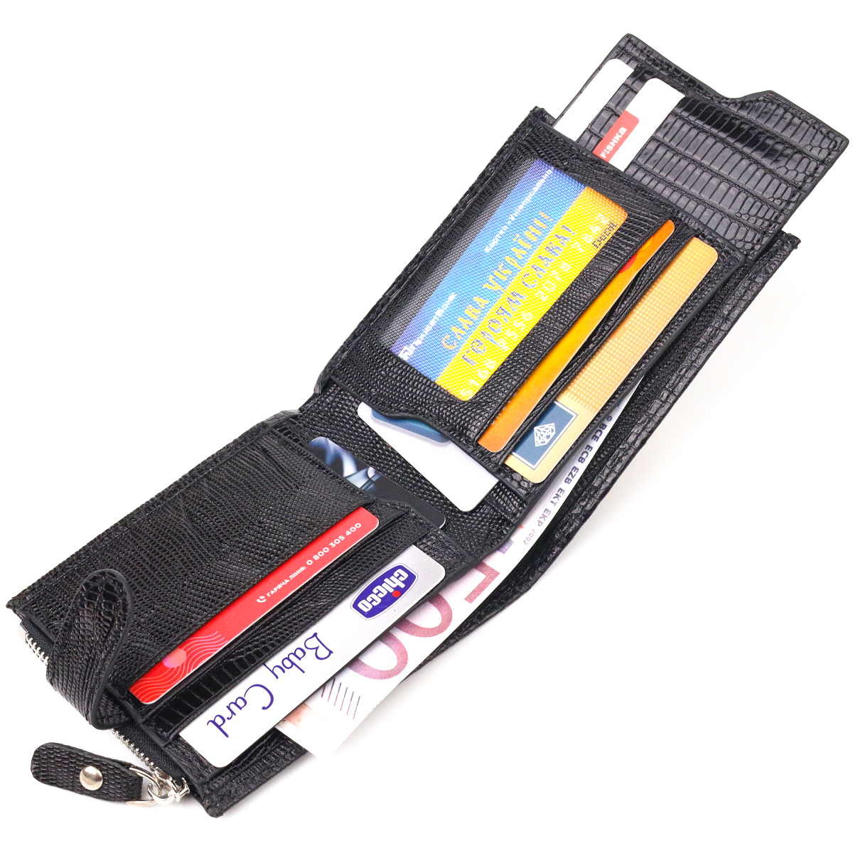 Відмінний чоловічий горизонтальний гаманець із натуральної фактурної шкіри CANPELLINI Чорний