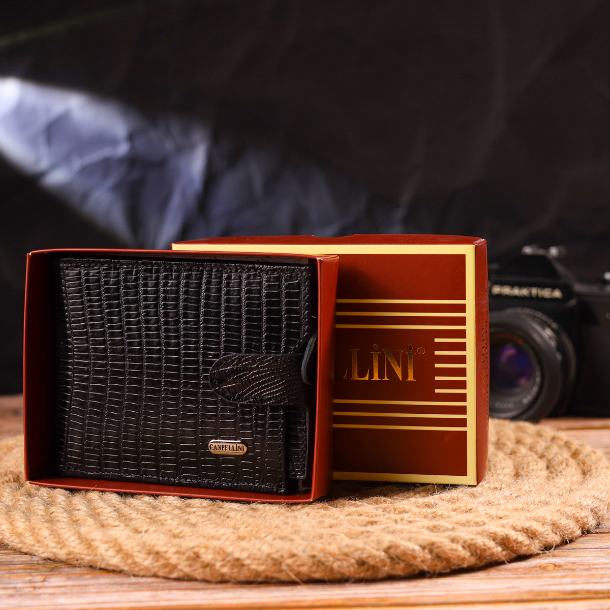 Відмінний чоловічий горизонтальний гаманець із натуральної фактурної шкіри CANPELLINI Чорний