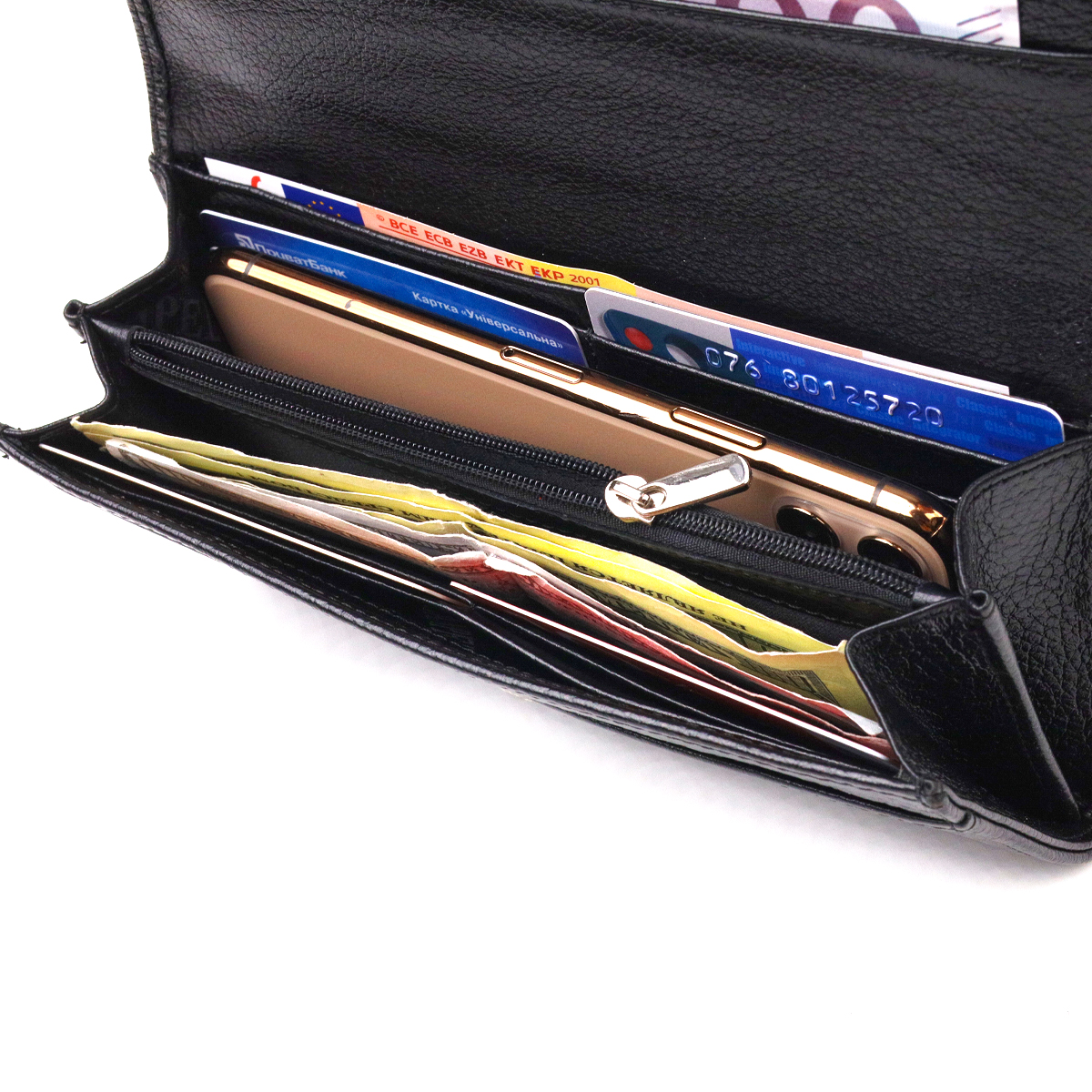 Жіночий місткий гаманець з натуральної зернистої шкіри CANPELLINI Чорний