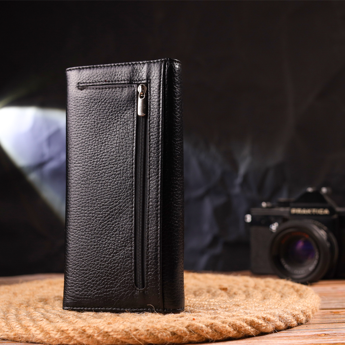 Жіночий місткий гаманець з натуральної зернистої шкіри CANPELLINI Чорний