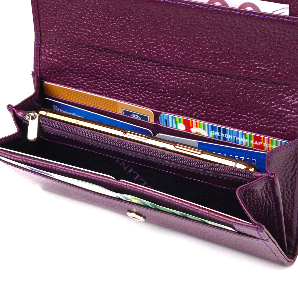 Жіночий гаманець з натуральної зернистої шкіри CANPELLINI Фіолетовий