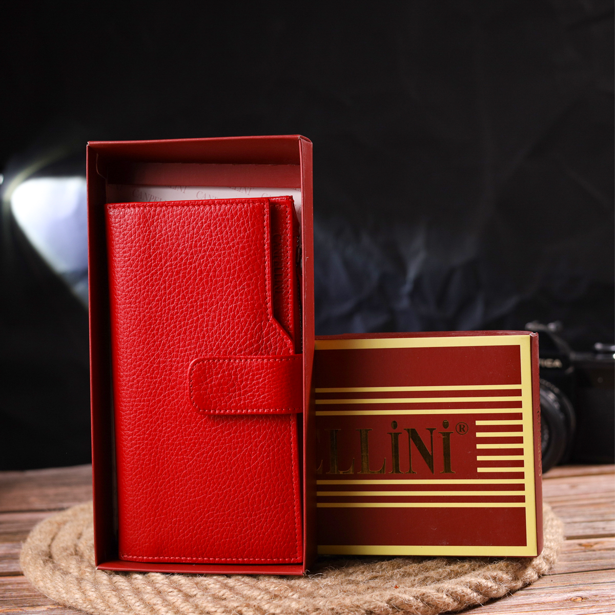 Вертикальний жіночий гаманець із натуральної шкіри CANPELLINI Червоний