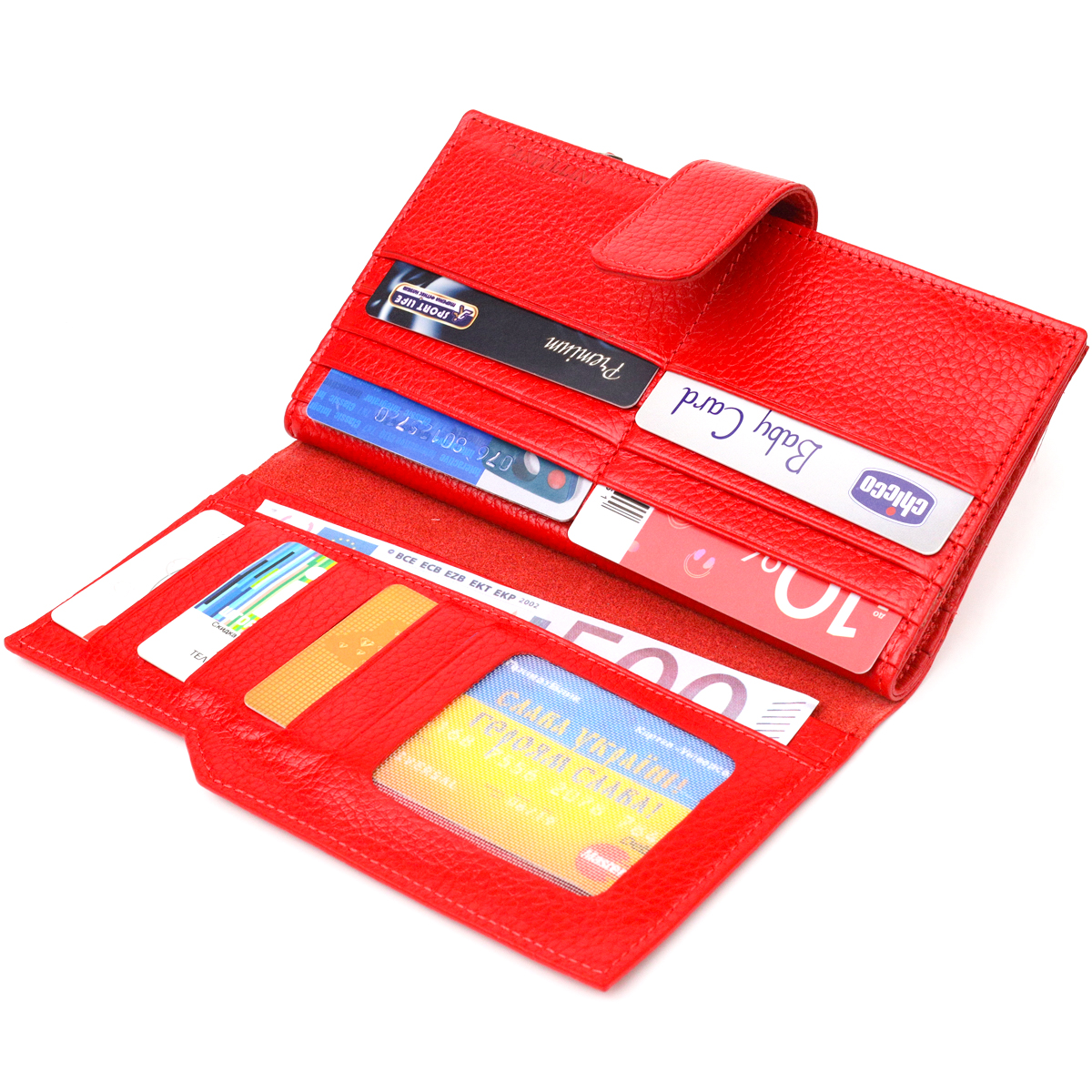 Вертикальний жіночий гаманець із натуральної шкіри CANPELLINI Червоний