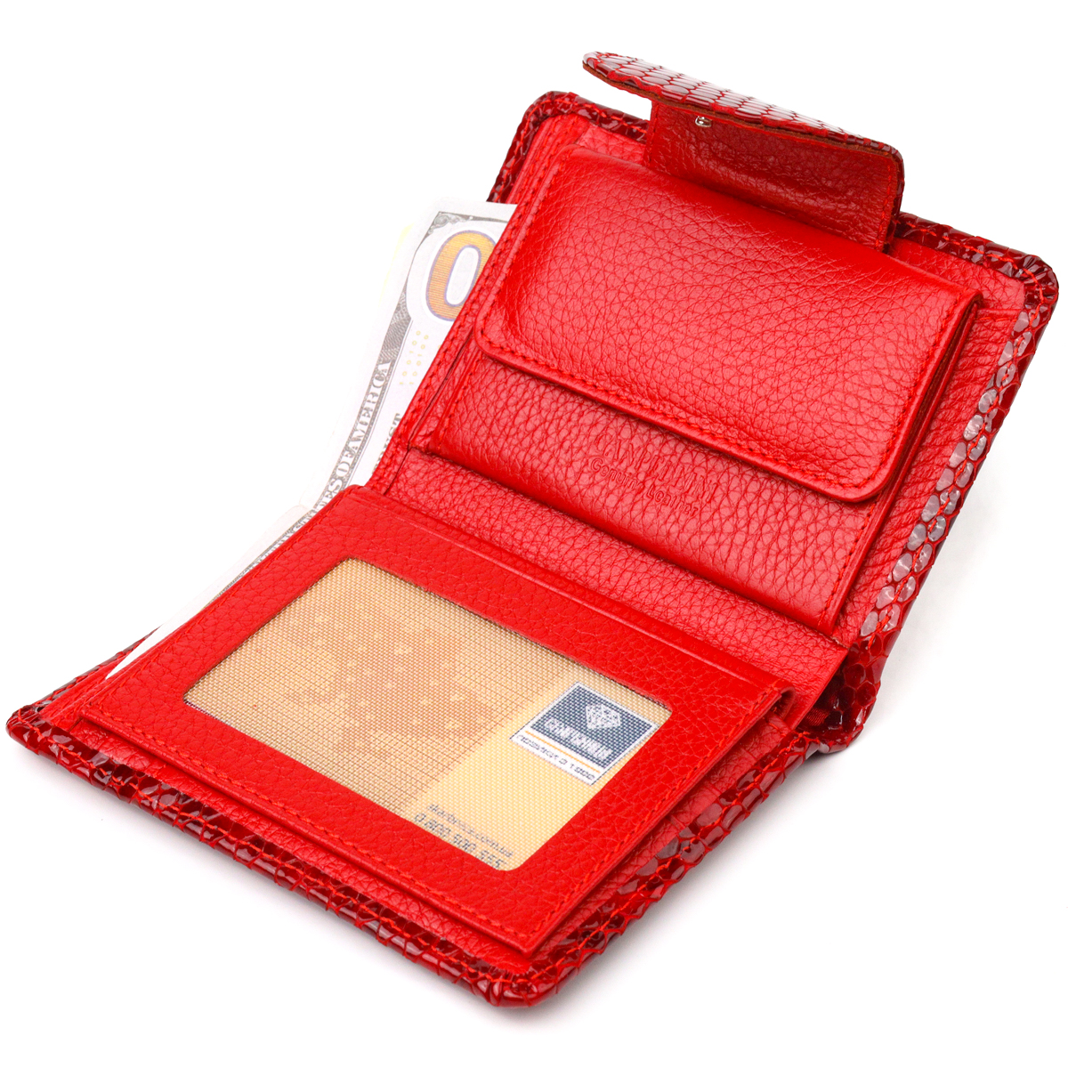 Лакований жіночий гаманець з натуральної шкіри з тисненням під змію CANPELLINI Червоний