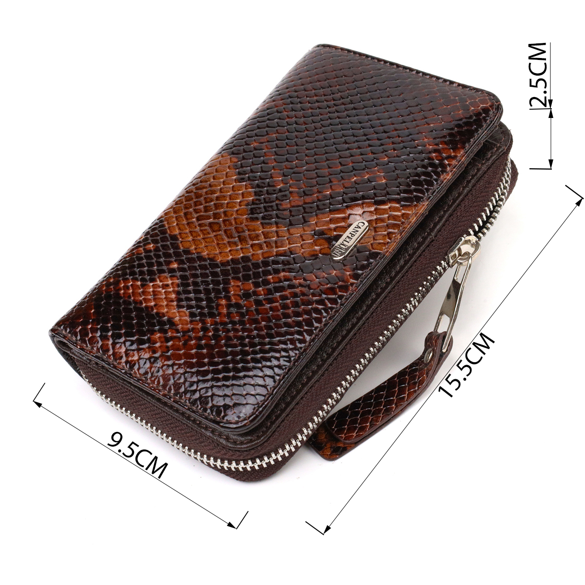 Відмінне лаковане жіноче портмоне середнього розміру з натуральної шкіри з тисненням під змію CANPELLINI Різнокольорове