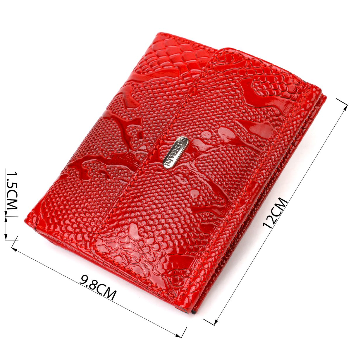 Лакований гаманець для жінок середнього розміру з натуральної шкіри з тисненням під рептилію CANPELLINI Червоний