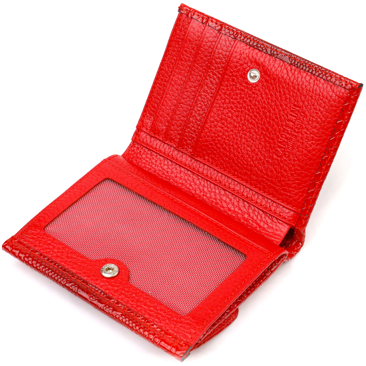 Лакований гаманець для жінок середнього розміру з натуральної шкіри з тисненням під рептилію CANPELLINI Червоний