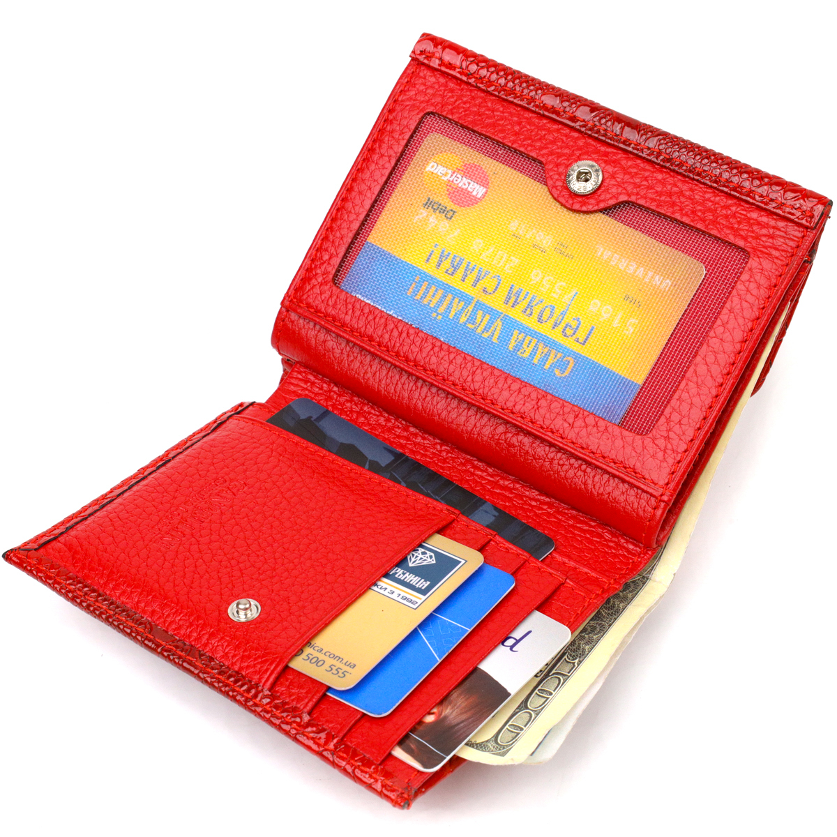 Лакований гаманець для жінок середнього розміру з натуральної шкіри з тисненням під рептилію CANPELLINI Червоний