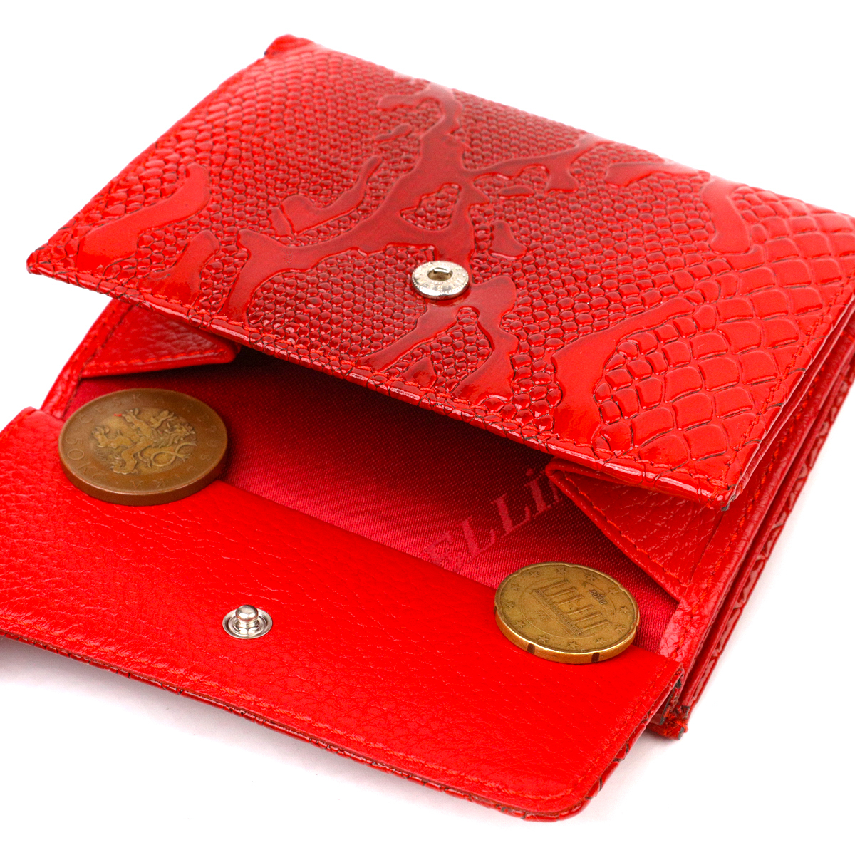 Лакований гаманець для жінок середнього розміру з натуральної шкіри з тисненням під рептилію CANPELLINI Червоний