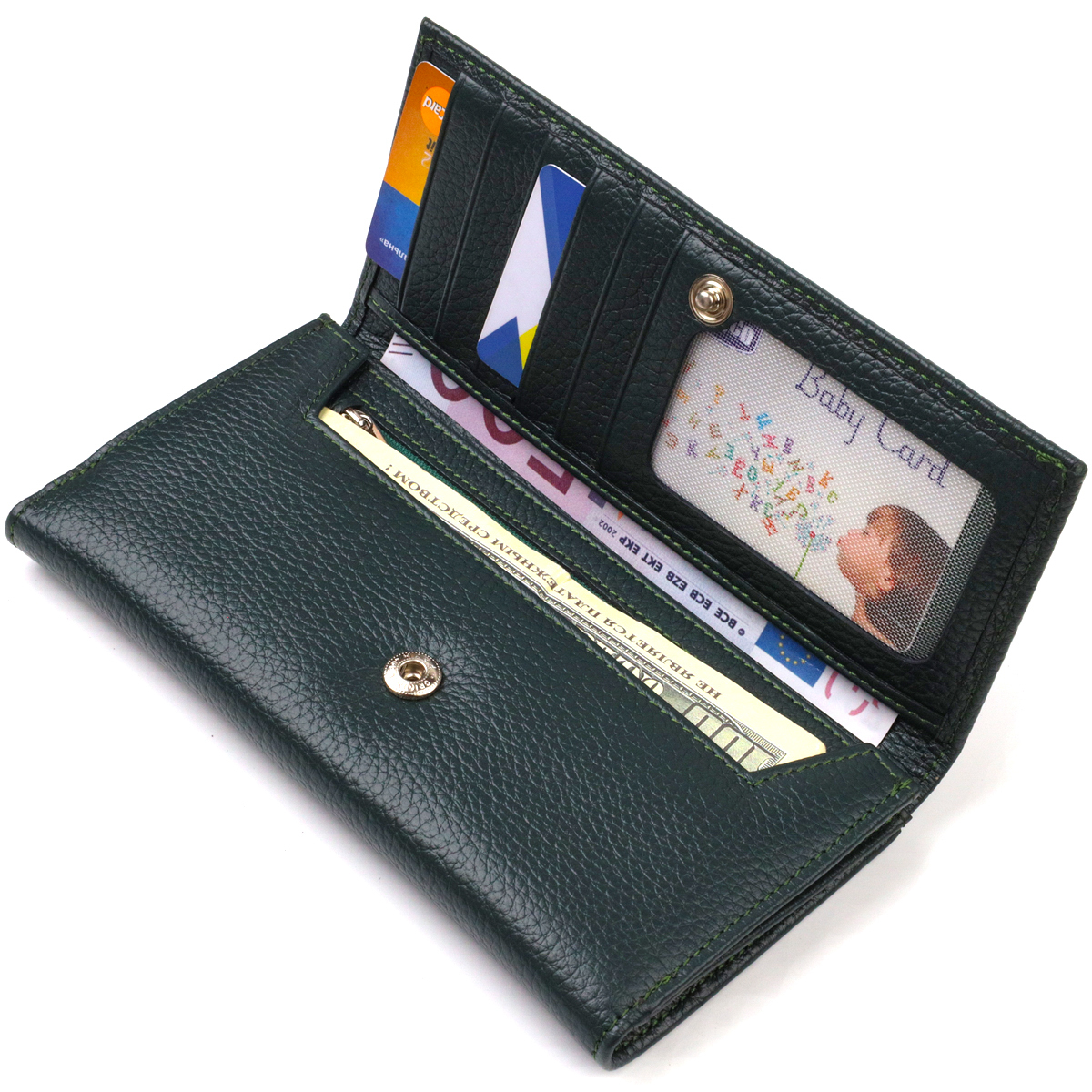 Практичне жіноче портмоне з натуральної шкіри флотар CANPELLINI Зелений