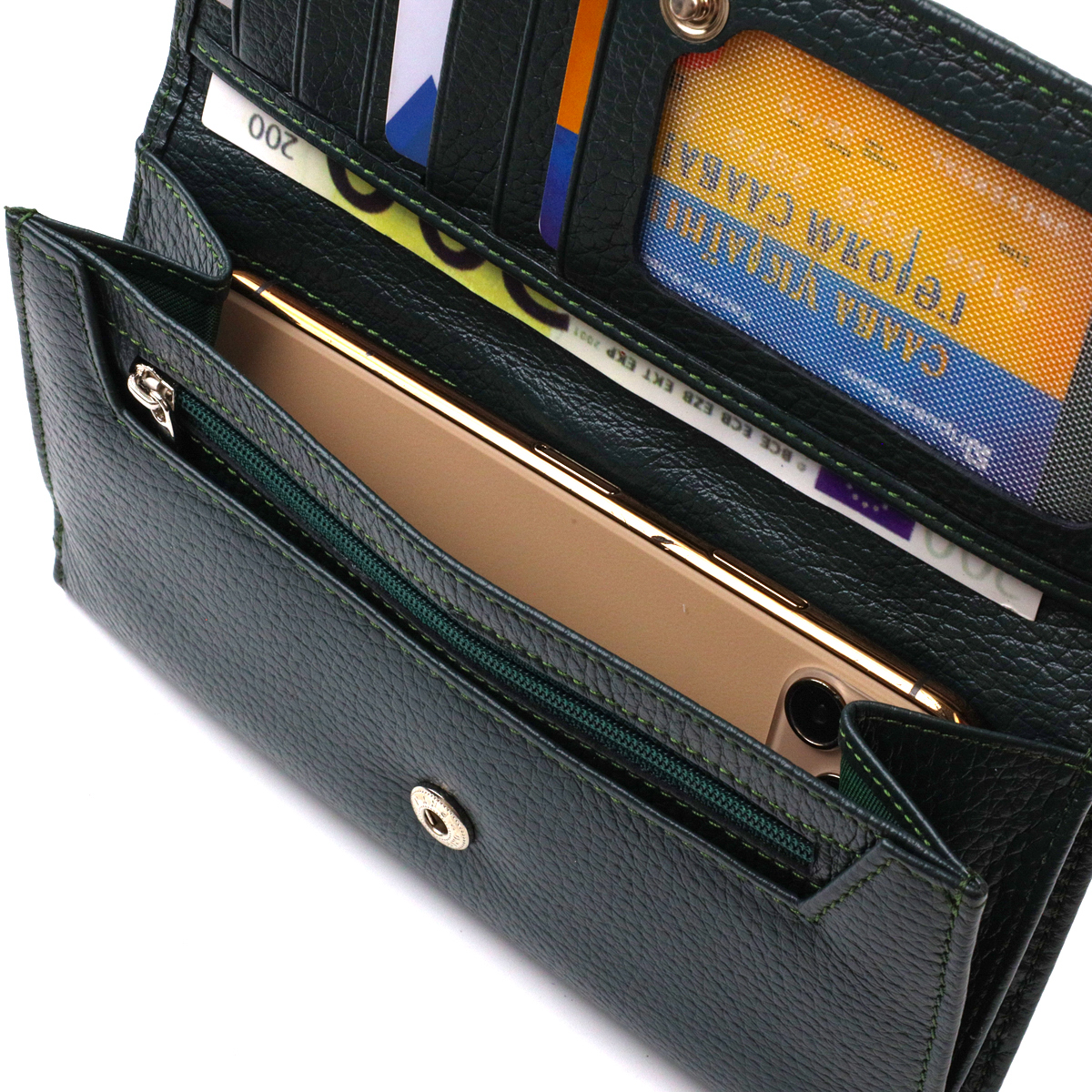 Практичне жіноче портмоне з натуральної шкіри флотар CANPELLINI Зелений