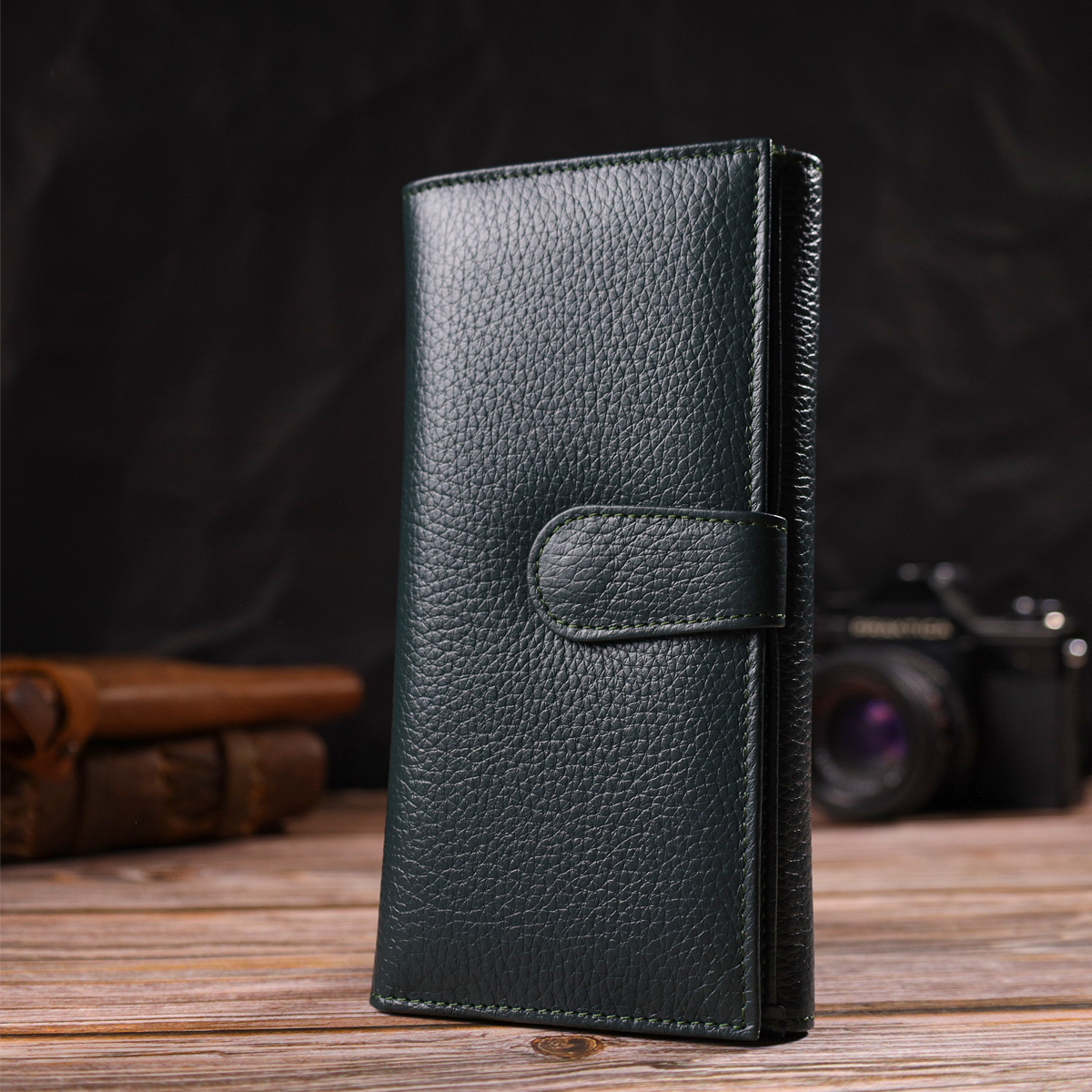 Практичне жіноче портмоне з натуральної шкіри флотар CANPELLINI Зелений