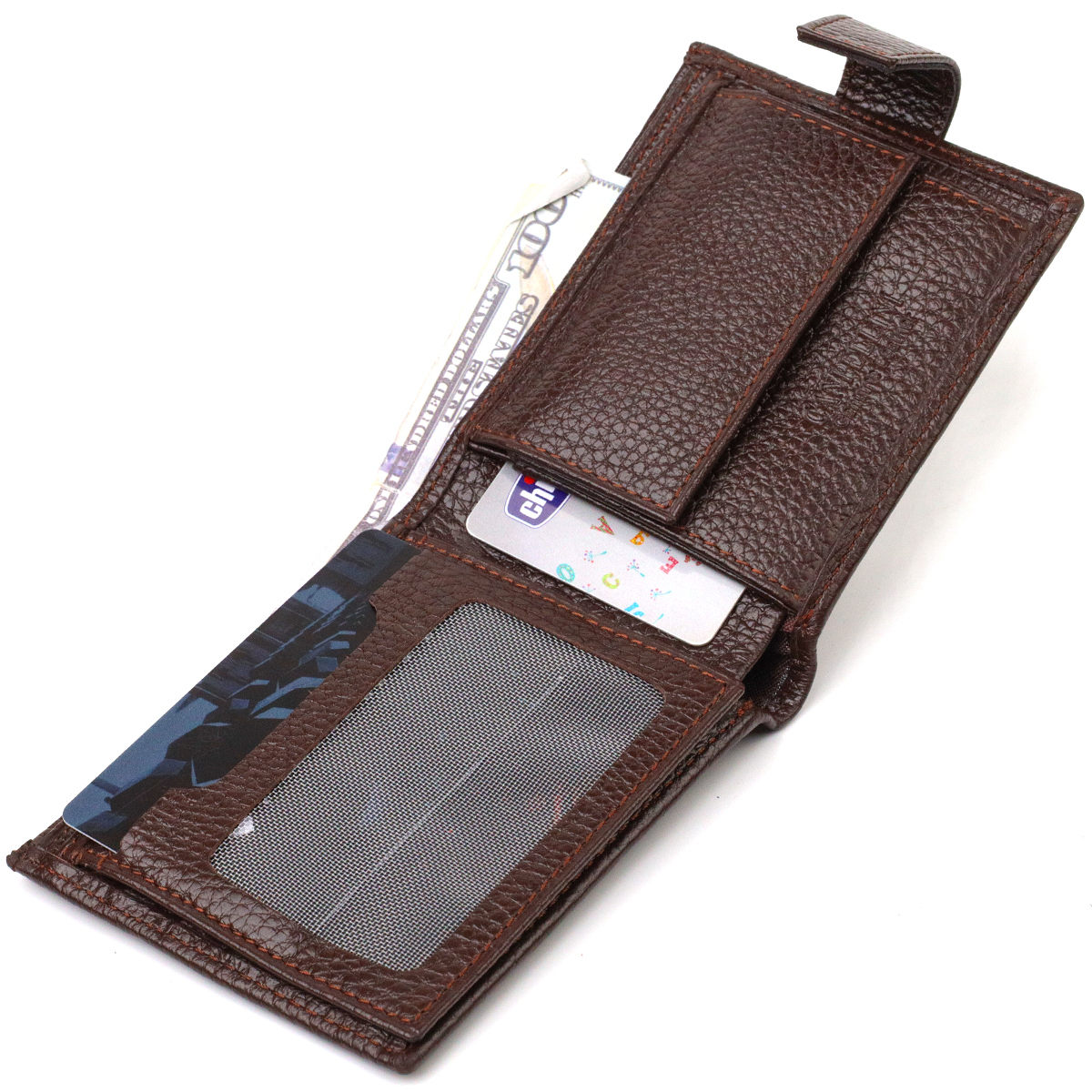 Ідеальне портмоне для чоловіків із натуральної зернистої шкіри CANPELLINI Коричневе