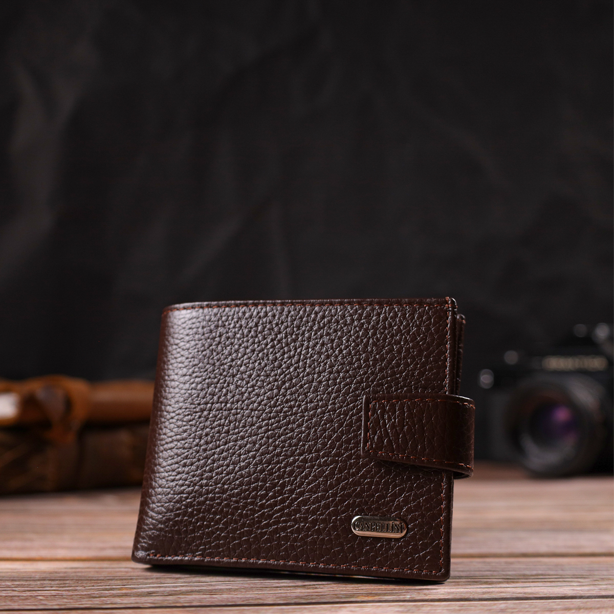 Ідеальне портмоне для чоловіків із натуральної зернистої шкіри CANPELLINI Коричневе