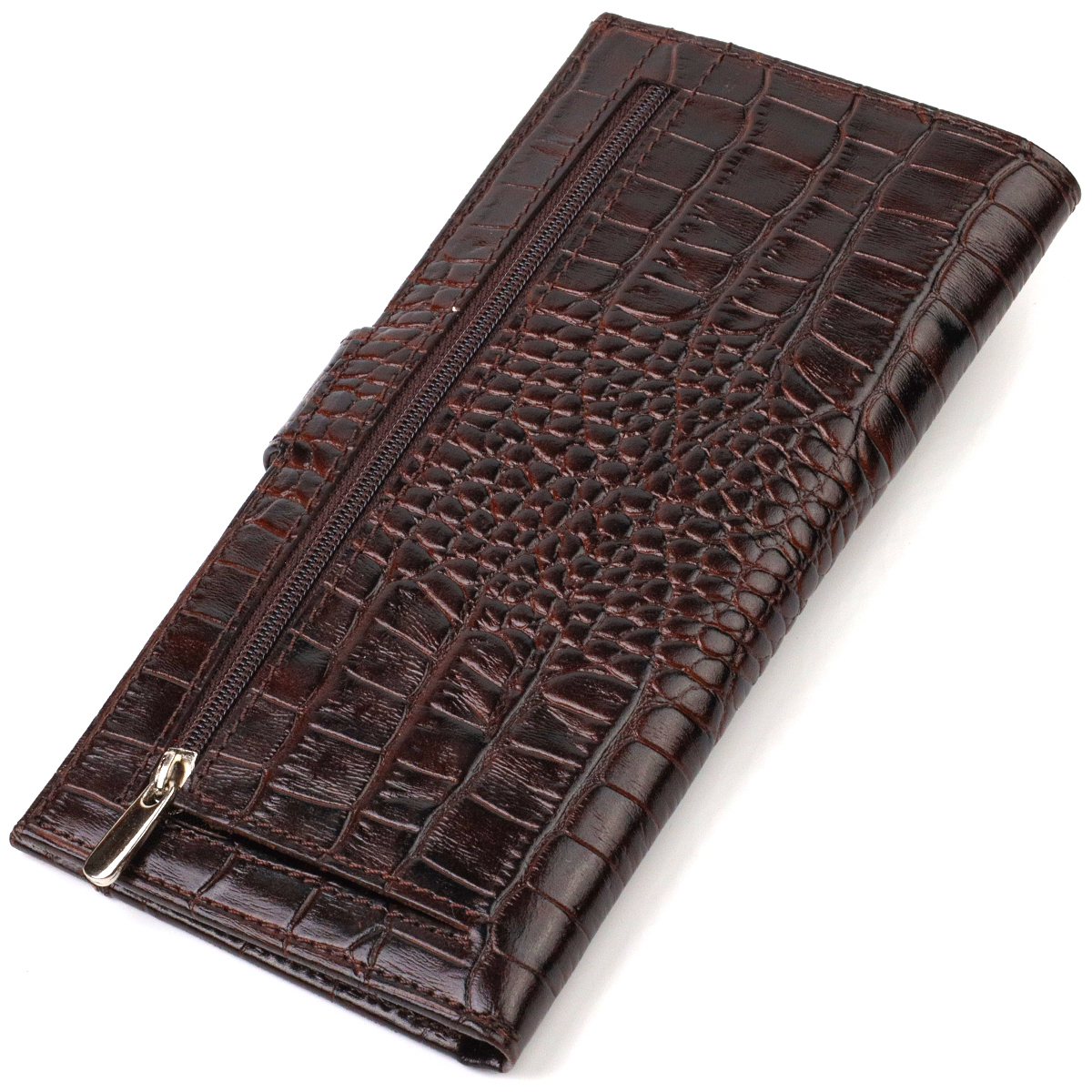 Відмінний купюрник для чоловіків з натуральної шкіри з тисненням під крокодила CANPELLINI Коричневий