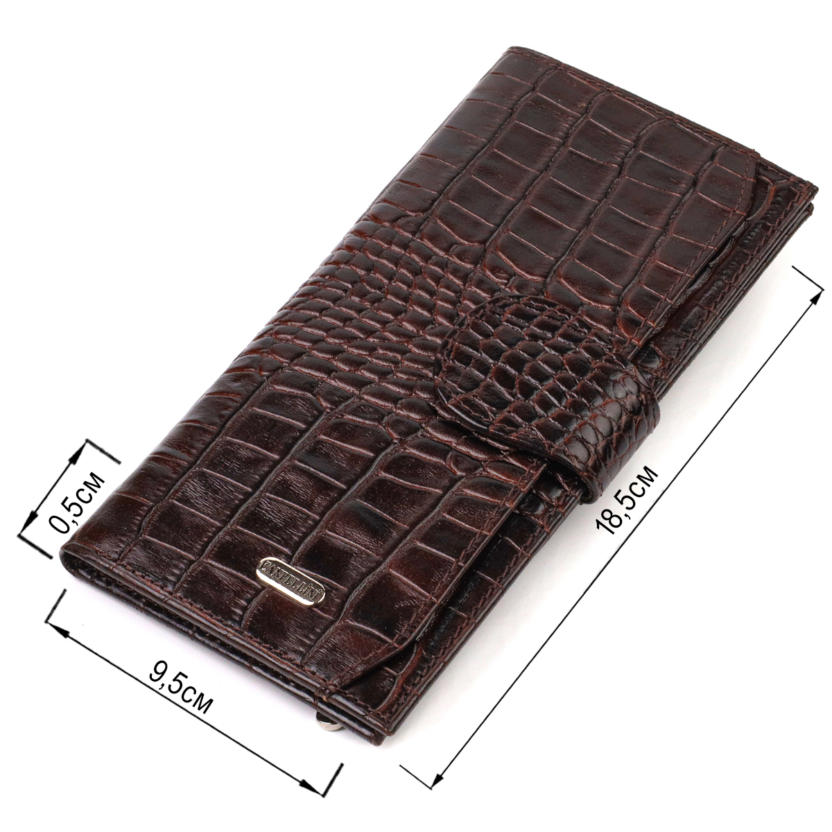 Відмінний купюрник для чоловіків з натуральної шкіри з тисненням під крокодила CANPELLINI Коричневий