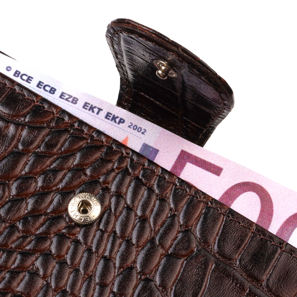 Відмінний купюрник для чоловіків з натуральної шкіри з тисненням під крокодила CANPELLINI Коричневий