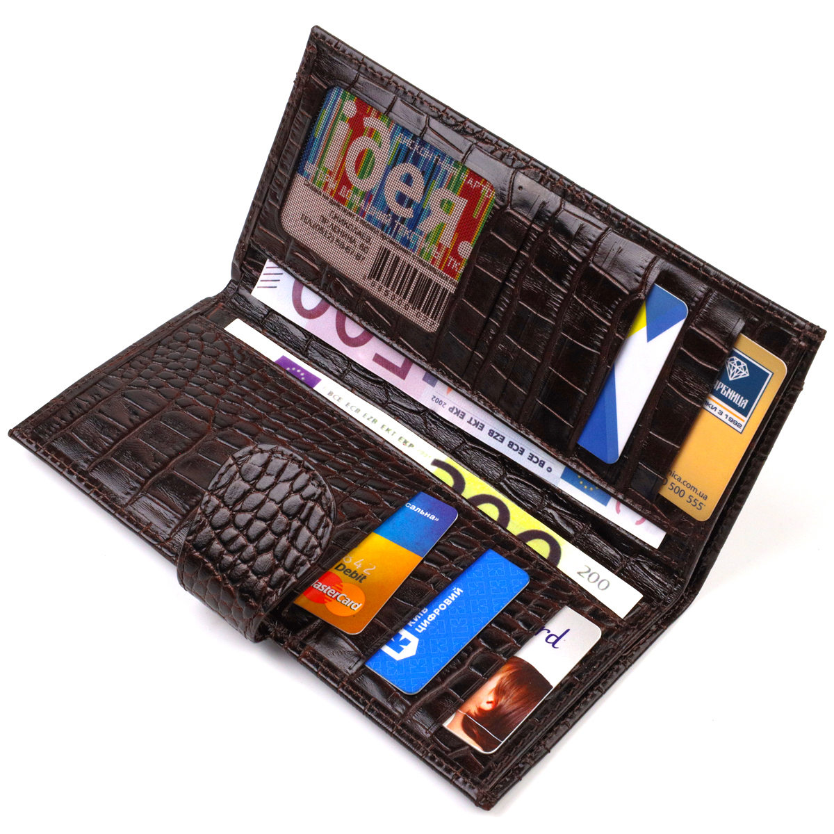 Відмінний купюрник для чоловіків з натуральної шкіри з тисненням під крокодила CANPELLINI Коричневий