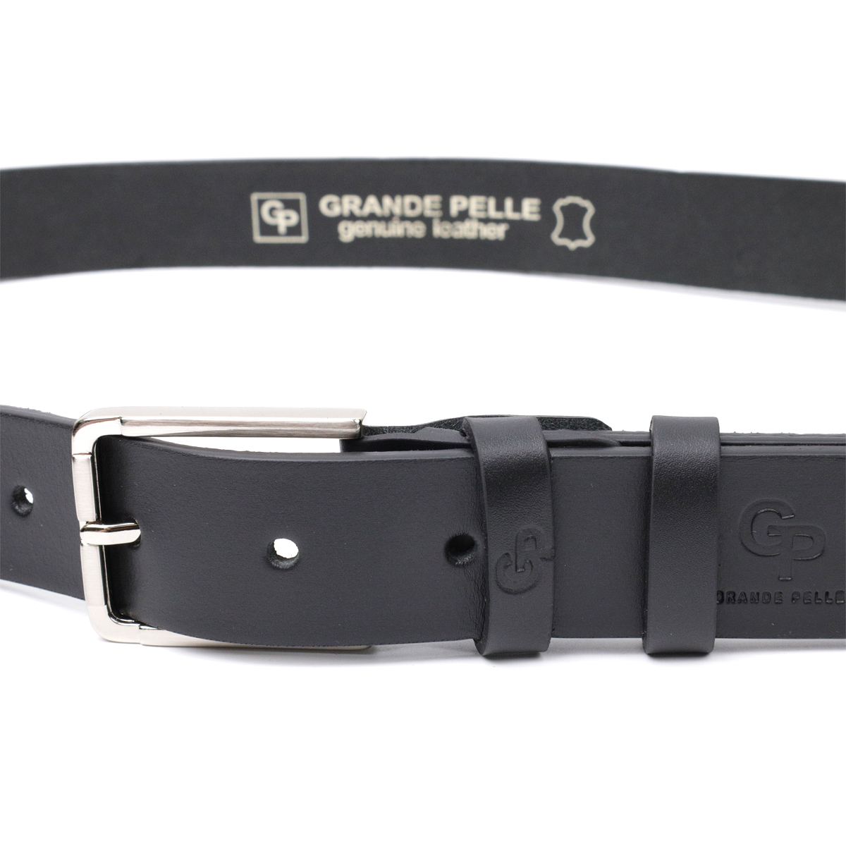 Класичний ремінь брючний для чоловіків з натуральної шкіри GRANDE PELLE Чорний