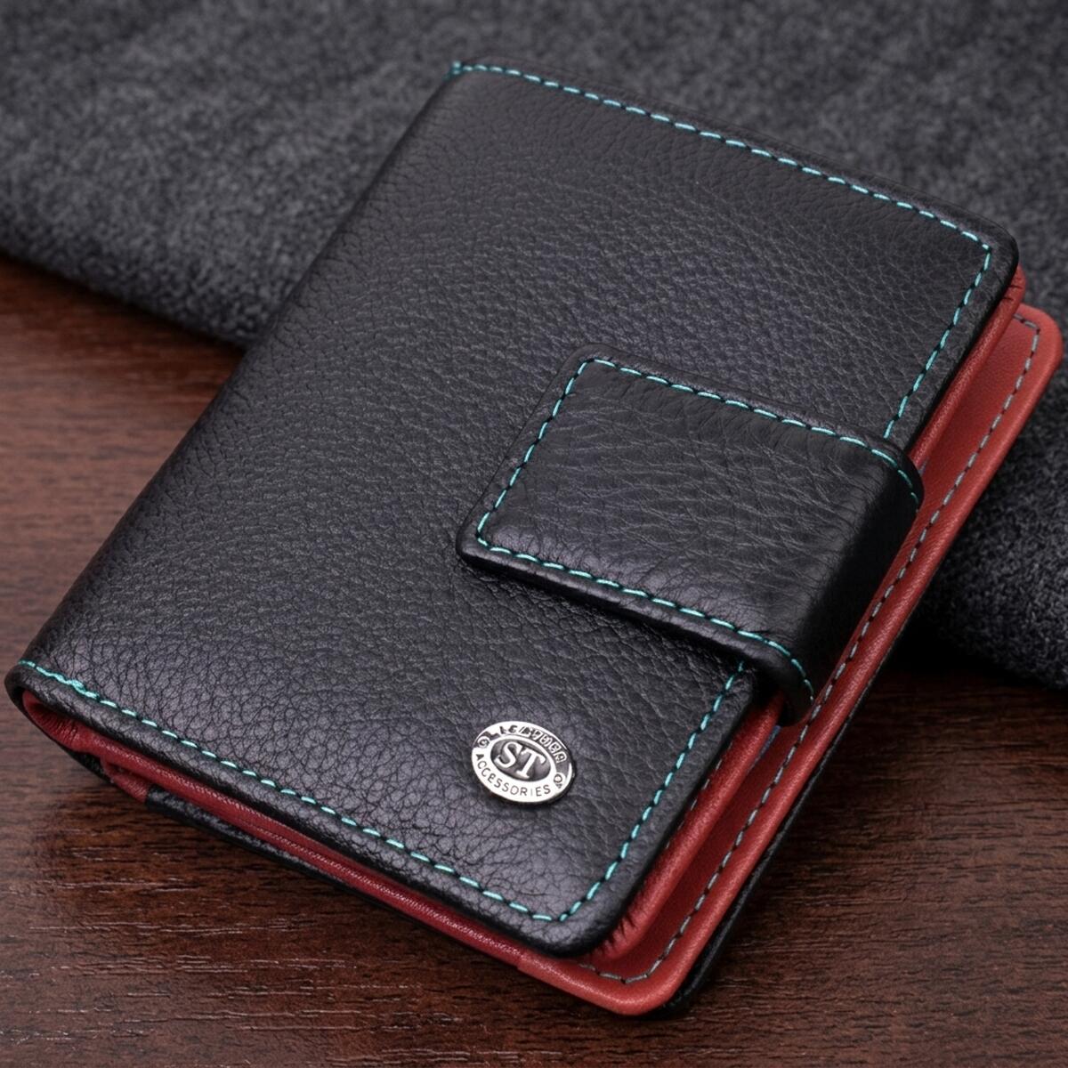 Вертикальний невеликий жіночий гаманець із натуральної шкіри ST Leather Чорний